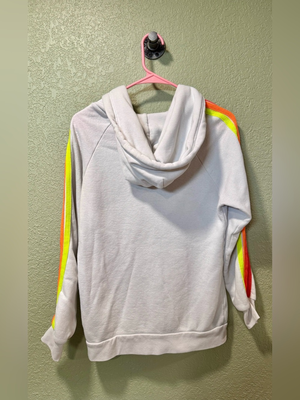 Aviator Nation White Hoodie with Neon Rainbow Sleeve Stripes M - Picture 7 of 8